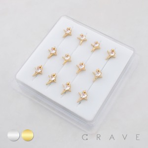 DIMENSIONAL HEART CZ STARBURST POLISH 316L SURGICAL STEEL L-SHAPE NOSE RING BOX